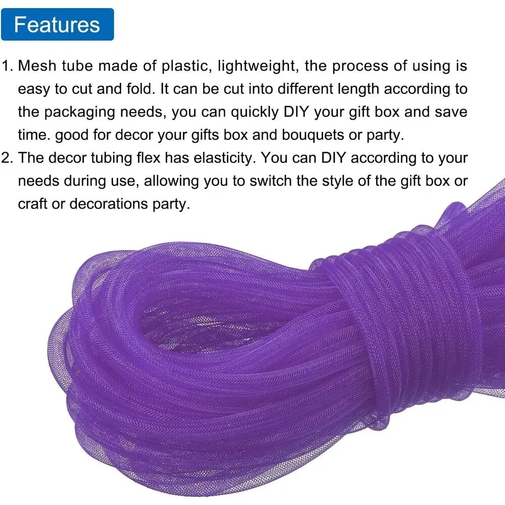 Purple 26 Yards Mesh Tube 3/8 Decor Tubing Flex for Wreaths DIY Crafts Gift Wrap